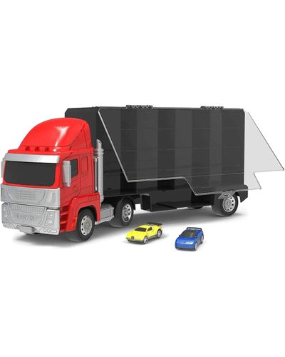 Truck DRIVEN Pull-Back Flat Face Cab Carrier Truck w/ 2 Cars WH1124Z