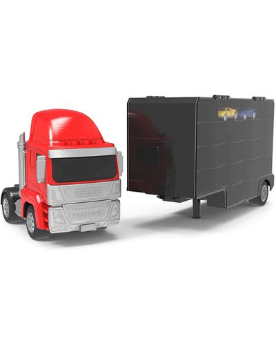 Truck DRIVEN Pull-Back Flat Face Cab Carrier Truck w/ 2 Cars WH1124Z, 3 image