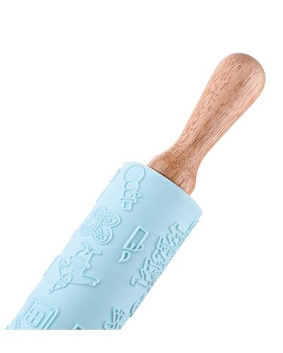 Dough rolling pin Ardesto Rolling Pin New Year Tasty baking, blue, 43.5 cm, silicone, wood., 2 image
