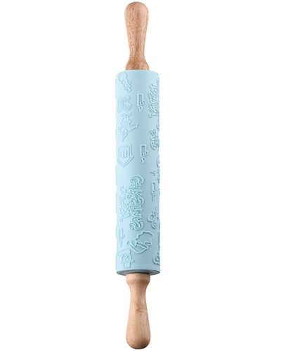 Dough rolling pin Ardesto Rolling Pin New Year Tasty baking, blue, 43.5 cm, silicone, wood.