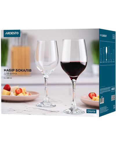 Wine glasses Ardesto Wine glasses set Gloria 6 pcs, 480 ml, glass, 2 image