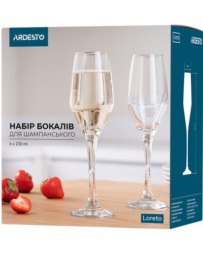 შამპანურის ჭიქები Ardesto Champagne glasses set Loreto 6 pcs, 230 ml, glass , 2 image - Primestore.ge