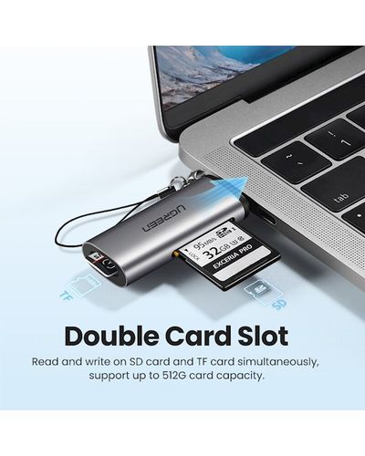 ბარათის წამკითხველი UGREEN CM184 (50704) USB-C to TF / SD Card Reader, Silver Type-C , 2 image - Primestore.ge