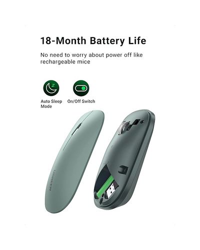 Mouse UGREEN MU001 (90374) Wireless 2.4G Slim Silent Mouse, 4000DP, Green, 2 image
