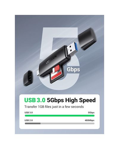 ბარათის წამკითხველი UGREEN CM304 (80191) Multifunction Card Reader, USB-A, USB-C, SD/TF, Black , 3 image - Primestore.ge