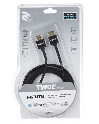 კაბელი 2Е Cable HDMI 2.0 (AM/AM), Slim, High Speed, Alumium, 3m, black , 3 image - Primestore.ge