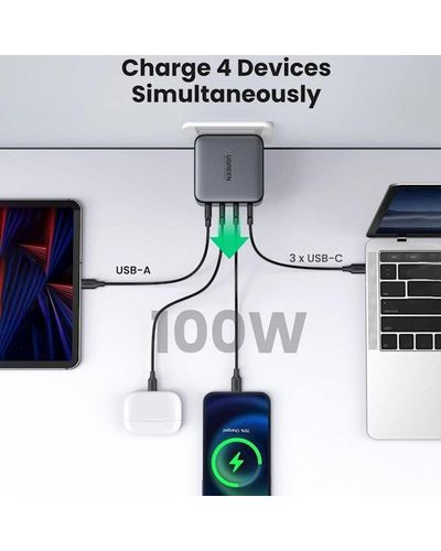 USB-C charger UGREEN CD226 (40747) GaN Fast Charger, 3xUSB-C, USB-A, 100W, Black, 6 image