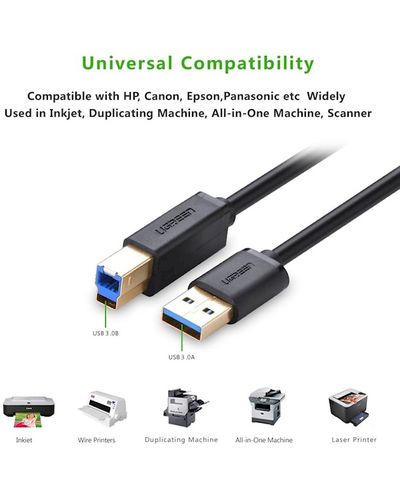 პრინტერის კაბელი UGREEN US210 (10372) USB-B 3.0 Type B to Type A Print Cable 2m (Black) , 2 image - Primestore.ge