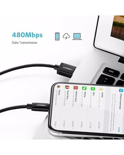 USB cable UGREEN US291 (60157) USB 2.0 A to Apple Lightning Cable Nickel Plating Aluminum Braid 1.5m (Black), 2 image