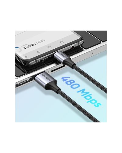 მობილურის USB დამტენი UGREEN 60128 USB 2.0 A to USB-C Cable Nickel Plating Aluminum Braid 2m (Black) , 2 image - Primestore.ge