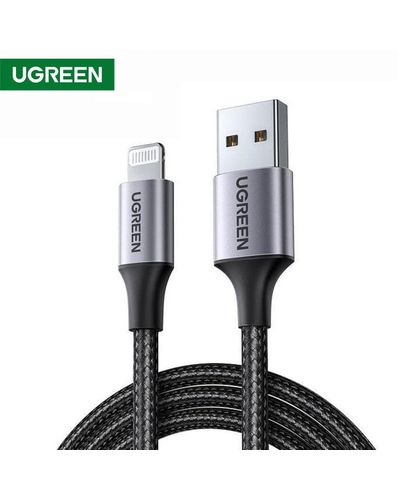 USB კაბელი UGREEN US291 (60157) USB 2.0 A to Apple Lightning Cable Nickel Plating Aluminum Braid 1.5m (Black)  - Primestore.ge