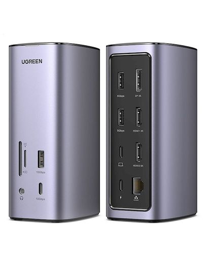 USB-C Hub UGREEN CM555 (90325), Type-C Docking Station, HDMI, USB, Ethernet, SD/TF, 3.5mm, Gray