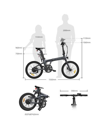 ელექტრო ველოსიპედი ADO A20 Lite, 350W, Smart APP, Folding Electric Bike, 30KM/H, Gray , 7 image - Primestore.ge