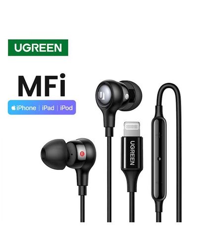 ყურსასმენი UGREEN EP103 (30631), In-Ear Headphones, Wired, MFI, Lightning, Black , 2 image - Primestore.ge