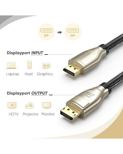 Video cable UGREEN DP112 (80724), DisplayPort Male to Male, 5m, Black/Gold, 2 image