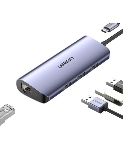 USB ჰაბი UGREEN CM252 (60719), USB, RJ45, Micro USB, Gray  - Primestore.ge