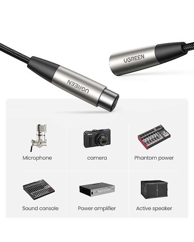 Audio cable UGREEN AV185 (20500), Hi-Fi XLR Male To Female, 2m, Black/Silver, 2 image