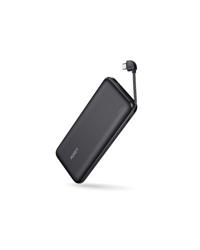 Portable charger Aukey PB-N73C 10000mAh 18W PD Power Bank with Integrated USB-C Cable, Black, 3 image