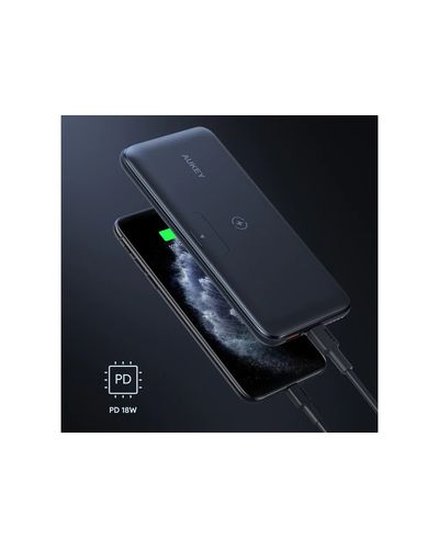 Portable charger Aukey PB-WL02 10000mAh 18W PD QC 3.0 10000mAh Power Bank With Foldable Stand & Wireless Charging, Black, 4 image