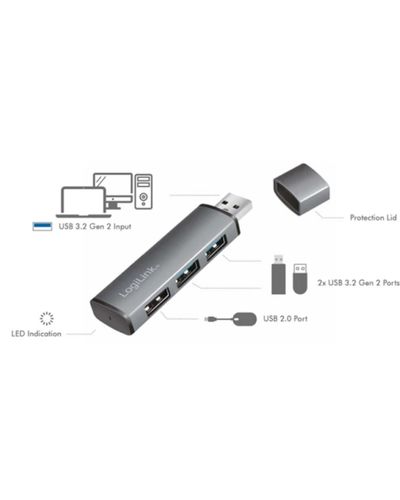 USB ჰაბი Logilink UA0395 USB 3.2 Gen2 3-port Hub with Aluminum Casing , 3 image - Primestore.ge