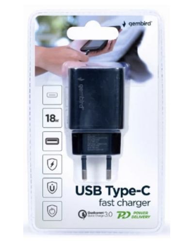 ადაპტერი Gembird TA-UQC3-03 USB Type-C fast charger 18 W Black , 5 image - Primestore.ge
