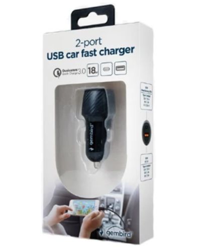 Car charger Gembird TA-U2QC3-CAR-02 2-port USB car fast charger Type-C PD 18 W Black, 5 image