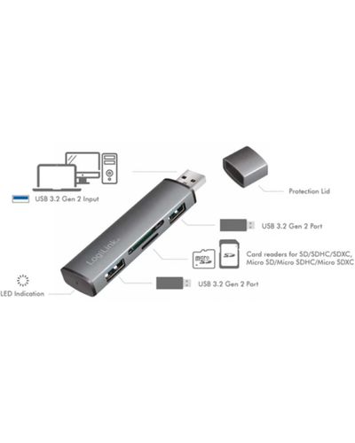 Adapter Logilink UA0394 USB 3.2 Gen2 2-port Hub with Card Readers, 3 image