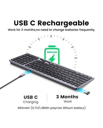 Keyboard UGREEN KU005 (15258), Wireless, Rechargeable, Bluetooth, 2.4G, Keyboard, Black/Gray, 5 image