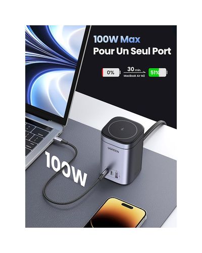 Wireless charger UGREEN 15076, 100W, USB-C, USB, Gray, 2 image