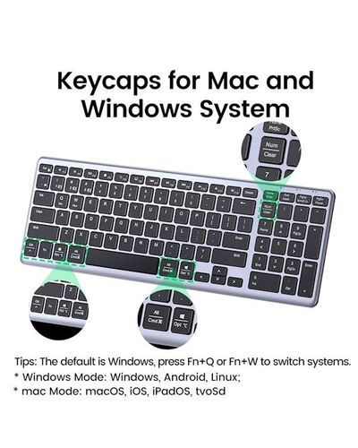 Keyboard UGREEN KU005 (15258), Wireless, Rechargeable, Bluetooth, 2.4G, Keyboard, Black/Gray, 4 image