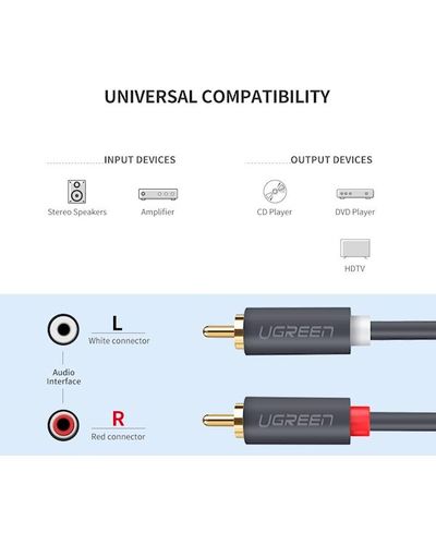 აუდიო კაბელი UGREEN AV104 (10518), 2RCA Male to 2RCA Male Stereo Audio Video Cable, 2m, Black , 6 image - Primestore.ge