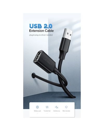USB დამაგრძელებელი UGREEN 10316 USB 2.0 Type A Male to Type A Female Extension Cable 2m (Black) , 3 image - Primestore.ge
