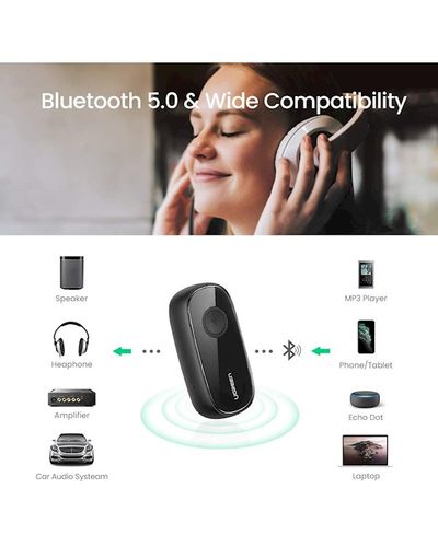 აუდიო ადაპტერი UGREEN CM279 (70304) Bluetooth 5.0 Receiver Audio Adapter APTX with Mic, Black , 3 image - Primestore.ge