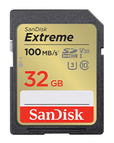 მეხსიერების ბარათი SanDisk 32GB Extreme SD/HC UHS-I Card 100MB/S V30/4K Class 10 SDSDXVT-032G-GNCIN  - Primestore.ge