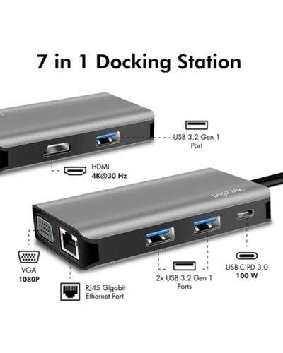 დოქ სადგური Logilink UA0410 USB 3.2 Gen 1 docking station USB-C 7 ports PD anthracite , 3 image - Primestore.ge