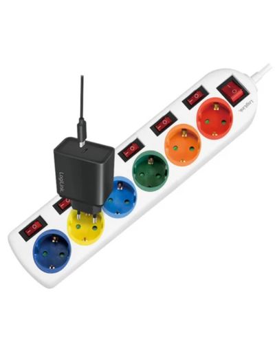 დენის დამაგრძელებელი Logilink LPS259 Power strip 6-way with 7 switches 6x CEE 7/3 multicolor , 2 image - Primestore.ge