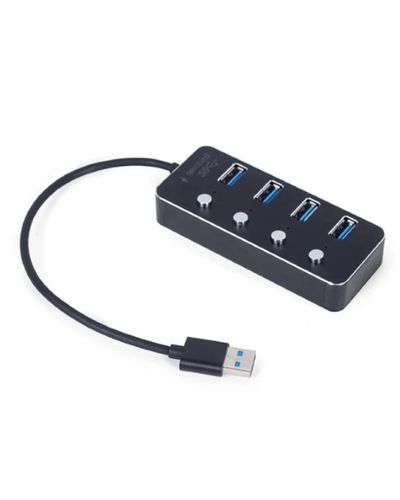 USB ჰაბი Gembird UHB-U3P4P-01 USB3.1 powered 4-port hub with switches Black , 2 image - Primestore.ge