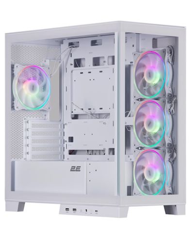 Case 2E Gaming Computer case Fantom GK701W, without PSU, 2xUSB 3.0, 1xUSB Type-C, 4x120mm ARGB, controller with remote, TG Side/Front Panel, mATX, White
