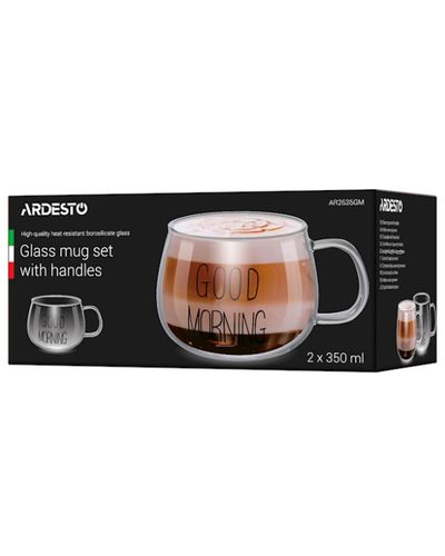 ჭიქების ნაკრები Ardesto Borosilicate glass mug set Good Morning, 350 ml, 2 pcs, with handles , 4 image - Primestore.ge
