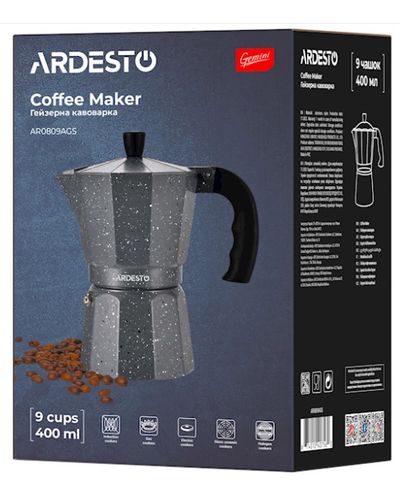 ყავის მადუღარა Ardesto Coffee Maker Gemini Molise, 9 cups, grey, aluminum , 5 image - Primestore.ge