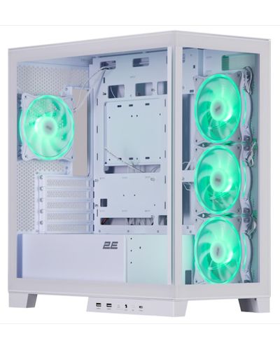 Case 2E Gaming Computer case Fantom GK701W, without PSU, 2xUSB 3.0, 1xUSB Type-C, 4x120mm ARGB, controller with remote, TG Side/Front Panel, mATX, White, 2 image