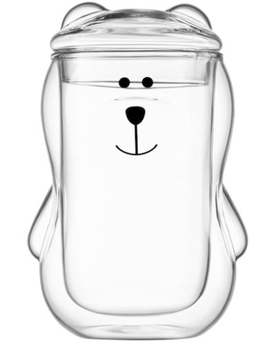 ჭიქების ნაკრები Ardesto Double wall borosilicate glass mug set with a lid Animals, 300 ml, 2 pcs, with glass lid  - Primestore.ge