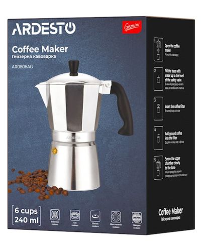 ყავის მადუღარა Ardesto Coffee Maker Gemini Cremona, 6 cups, aluminum , 5 image - Primestore.ge