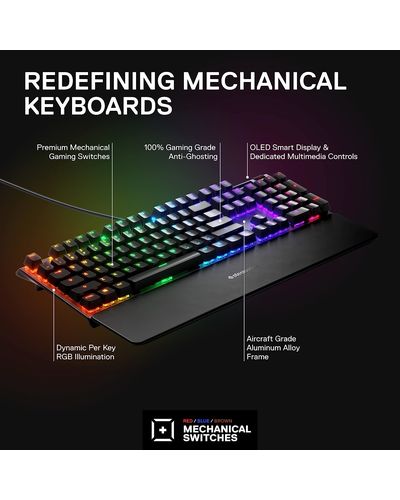 SteelSeries Keyboard mechanical Apex 7 104key, Red Switch, USB-A, EN, RGB, black, 5 image