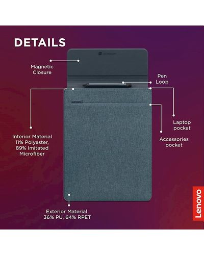 ნოუთბუქის ჩანთა Lenovo Yoga Laptop Sleeve 14 Inch Notebook/Tablet Compatible with MacBook Air/Pro - Slim Eco-Friendly Lightweight Case with Accessory Pocket & Magneti , 4 image - Primestore.ge