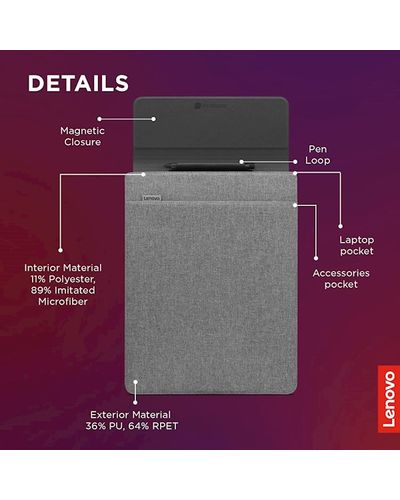 ნოუთბუქი Lenovo Yoga Laptop Sleeve 14 Inch Notebook/Tablet Compatible with MacBook Air/Pro - Slim Eco-Friendly Lightweight Case with Accessory Pocket & Magneti , 4 image - Primestore.ge