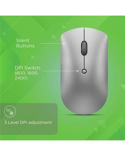 Mouse Lenovo 600 Bluetooth Silent Mouse, Blue Optical Sensor, Adjustable DPI, 4 Button, Microsoft Swift Pair, Windows, Chrome, GY50X88832, Gray, 2 image