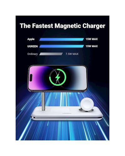 Wireless charger UGREEN CD278 (90326), 25W, 3-in-1 MagSafe Wireless Charger, White, 4 image