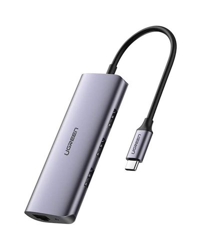 Multifunction adapter UGREEN 60718, USB-C to 3 x USB 3.0 + RJ45 + Micro USB, Multifunction Adapter, Gray