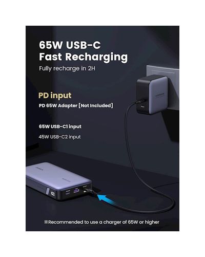 Portable charger UGREEN PB205 (90597A), 25000mAh, USB, Type C, Power Bank, Gray, 7 image